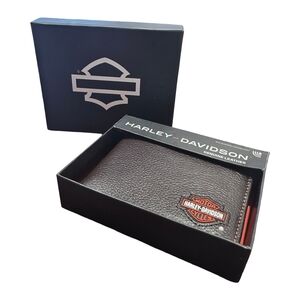 HARLEY DAVIDSON Brown  Geniune Leather Branded Bifold Wallet NEW